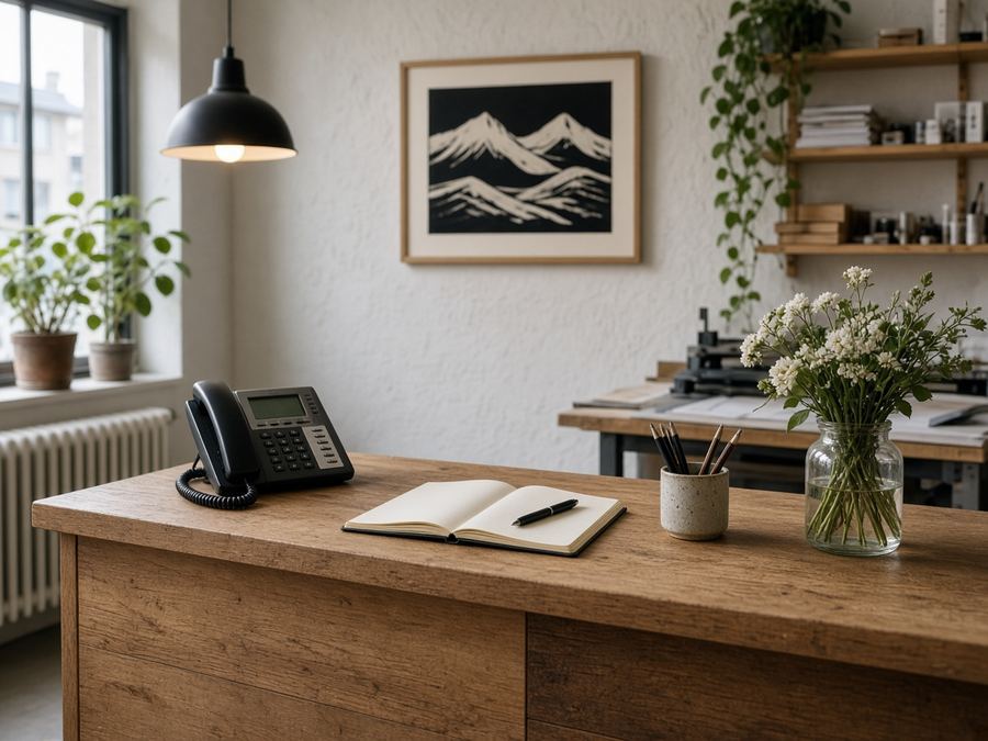 Contact desk at Print Studio Countsovve in Reykjavik